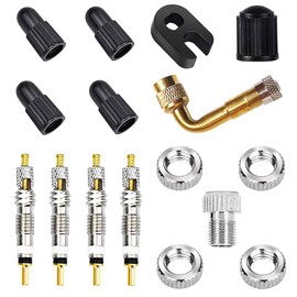 Universal Presta Valve Core Replacement Set, CTRICALVER French Valve Core, Locking Brass Valve Adapter and Plastic Cap Set for Road and MTB Bikes (16 Pieces)