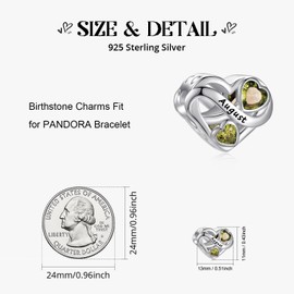 PHRUKAR August Birthstone Charm for Charm Bracelet, 925 Sterling Silver Infinity Love Heart Charm for Bracelet and Necklace, Happy Birthday Mother's day Christmas Jewelry Gifts for Women