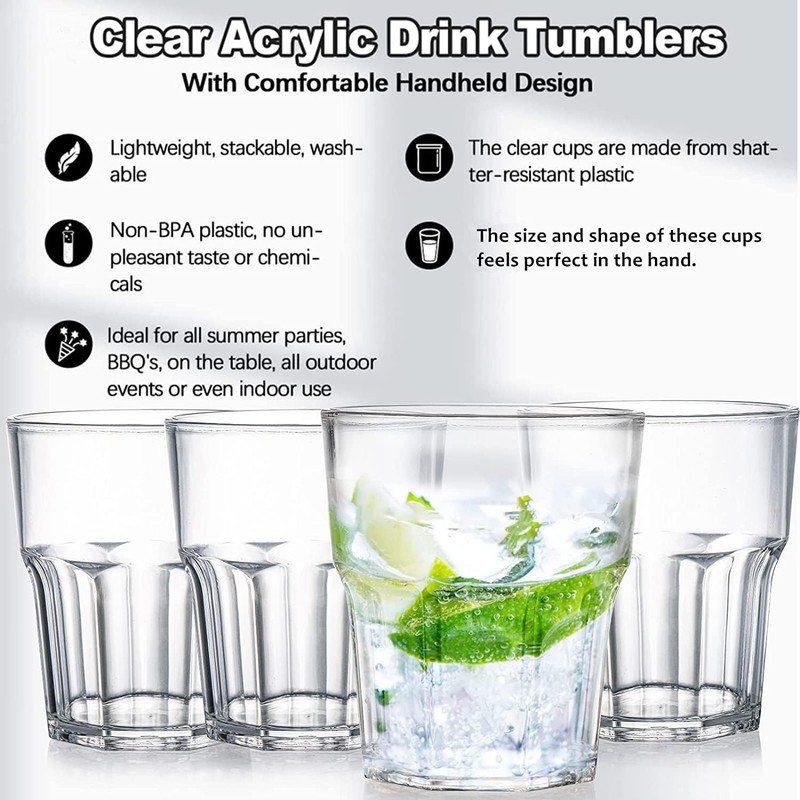 Tebery 8 Pack Clear Plastic Tumblers Cups, 8 Oz BPA-Free
