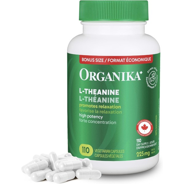 Organika Canadian-Made L-Theanine Bonus Size 225mg-Relaxation Promotion Without Drowsiness, Stress
