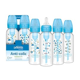 Dr. Brown's Dr. Brown's Natural Flow Anti-Colic Options+ Narrow Baby Bottle, Blue Nature, 8 oz/250 mL, with Level 1 Slow Flow Nipples, 0m+, 4 count (Pack of 1)