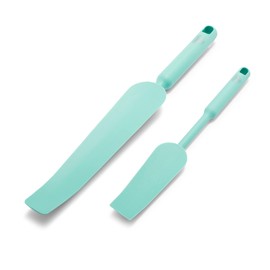 GreenLife Cooking Tools and Utensils, Easy Reach Silicone Spatula Set for Baking Mixing and Stirring, Heat and Stain Resistant, Dishwasher Safe, Turquoise
