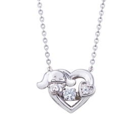 [White Clover] Cinnamoroll Sanrio Cinnamoroll Dancing Stone Necklace Open Heart 925 Silver Cubic Zirconia SACI-N055RD, Silver, Cubic Zirconia