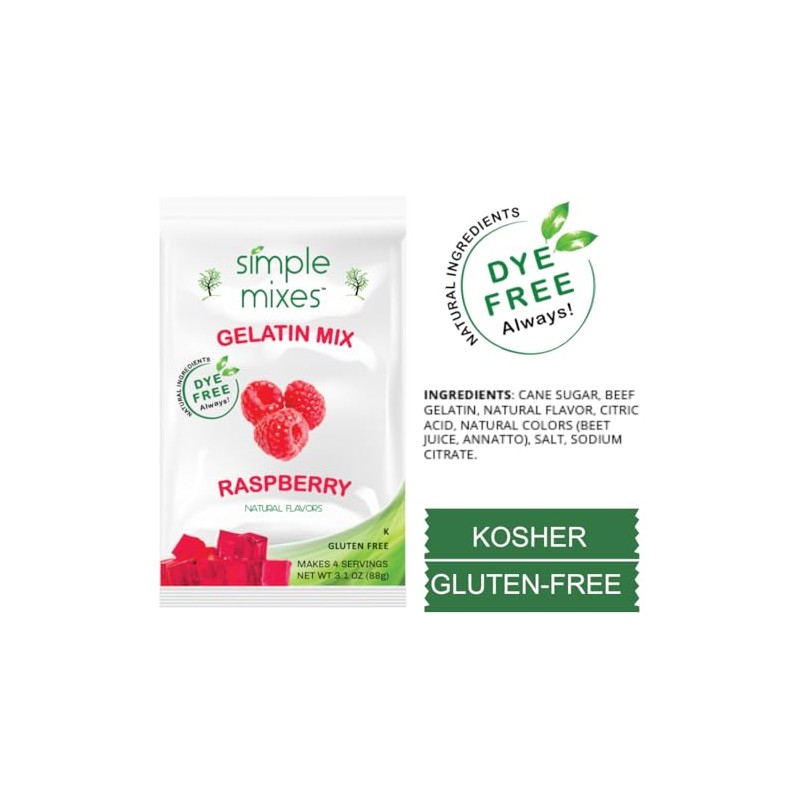 Simple Mixes Natural Gelatin Dessert, Raspberry, Strawberry & Cherry, Healthy