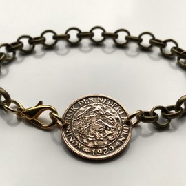 1929 Netherlands Nederland 1 Cent coin bracelet Dutch lion Amsterdam Holland Utrecht The Hague Leiden Eindhoven Rotterdam Ajax De Wallen Tilburg Haarlem Groningen Delft Maastricht Randstad b000037