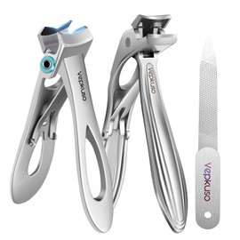 Vepkuso Toenail Clippers & Nail Clippers Set for Seniors - Heavy-Duty Long Handled Toenail Clippers for Thick Toenails, Men & Women | Hygienic Manicure Set with Nail Catcher & File (Sliver(AB))