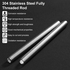 M METERXITY 4-Pack Fully Threaded Rod, M6x140mm 304 Stainless Steel Right Hand Thread Bar Studs for Furniture Anchor Bolts/Clamps/U-Bolts, Metric Threaded Screw
