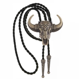 GelConnie Gold Bolo Tie for Men Western Cowboy Leather Rodeo Necktie Native American Texas Longhorn Bolo Tie for Women