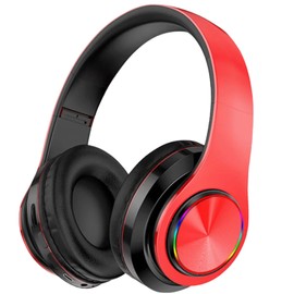 EZONEDEAL V5.0 Bluetooth Headphones Over The Ear Volume Control Memory Earmuffs - Wireless Headphones with Mic and Hi-Fi Sound Stereo, Gaming Headphones Wireless for PC (RED)