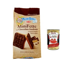 12x Mulino Bianco Mini Fette integrali mit dunkler Schokolade, reich an Ballaststoffen, Vollkorn-Zwieback ohne Palmöl 110 g + Italian gourmet polpa 400g
