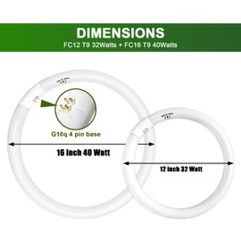 Konideke FC16T9/DL 40 Watt and FC12T9/DL 32W Set Daylight 6500K, 16 inch T9 40W Circline Light Bulbs, 12 inch 32W Circular Fluorescent Round Bulb CRI 80, 4700 Lumen G10q