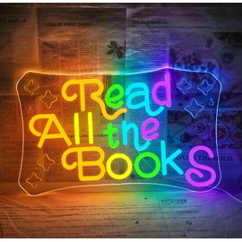 Read All The Books Neon Sign,Dimmable Neon Signs for Wall Decor,Read Book Neon Light Books USB Led Sign for Bedroom Bookstore Reading Room Library Classroom Decoration