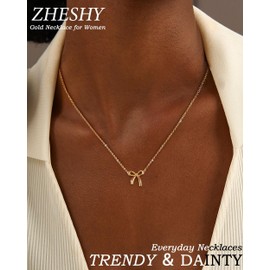 ZHESHY Women's 14K Gold Plated Cross Heart Pendant Necklace Pearl Necklace Zirconia Butterfly Choker Gold Chain Waterproof Adjustable Necklaces Jewellery Gifts for Women Girlfriend