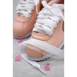 Teeoff Satin Ribbon Shoelaces Double Layer Flat Shoe Laces for Sneakers 1 Pair Pack 20mm Wide (55.1", White White)