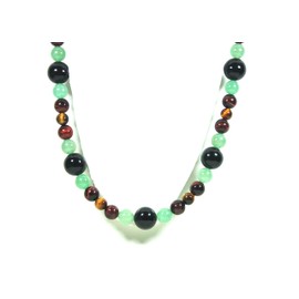 African Necklace for Men - Long Beaded Necklace - Onyx - Green Jade Aventurine - Red Tiger Eye - Yellow Tiger Eye- Tribal Necklace - 25 Inch Necklace