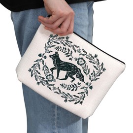 G2TUP Forestcore Animals Gift Linoprint Fox Makeup Bag Fox Mom Cosmetic Bag Fox Lover Gift Wildlife Lover gift (Linoprint Fox MB)