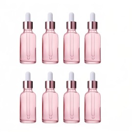 ROHIJALE 8Packs 1OZ/30ml Pink Glass Dropper Bottles For Essential Oils Glass Eye Dropper Bottle with Rosegold Top and Pipettes Pink Lab Dropping Dispenser Bottles For Travel Cuticle Massage Perfume
