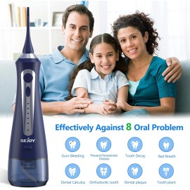 SEJOY Water Flosser Dental Oral Irrigator Portable Cordless Teeth Cleaner w/ 8 Nozzles