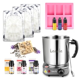 Leerie SMK500 Soap Making Kit for Adults with 1.6 Lb Glycerin Soap Base, Soap Melting Pot, Electronic Hot Plate, Silicon Mold, Spoon,3 Liquid Dyes for Soap Making（CA）