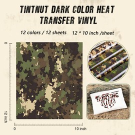 Tintnut Camo Patterned Heat Transfer Vinyl -12 Sheets 12"x10" Iron on Vinyl for T-Shirts Clothing Bags HTV Vinyl for All Cutting Machine
