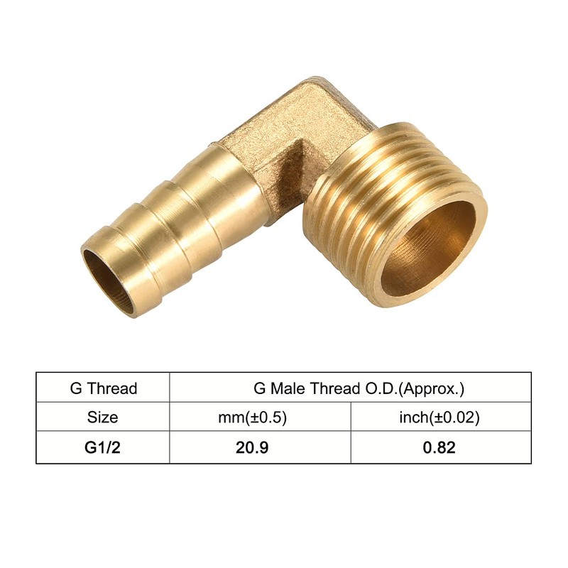 sourcing map Brass Barb Hose Fitting, 90 Degree Elbow 12mm