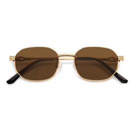 Appassal Retro Oval Sunglasses for Women Y2k 90s Sunnies Trendy Narrow Small Metal Sun Glasses AP3726 Gold/Gradient Brown