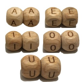 Alenybeby Square Vowel Letter Aeiou 12mm Beech Wood Alphabet Cube Beads Toy Accessory with 3.5mm Hole for Keychain Making Name DIY Beading handicraft Necklace