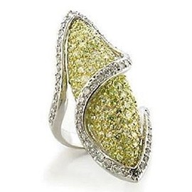 YourJewelleryBox OA579 Rhodium Simulated Diamond Ring Pave Statement Ring Green Apple Long Finger Size l USA 6