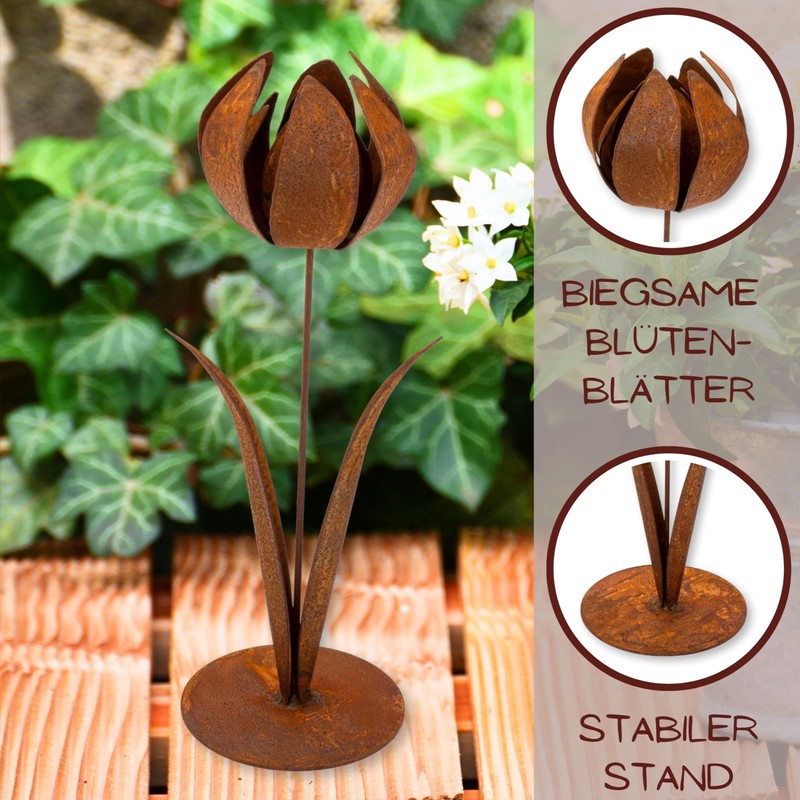 Rusty Metal Decorative Tulip Flower Decorative Patina, 2