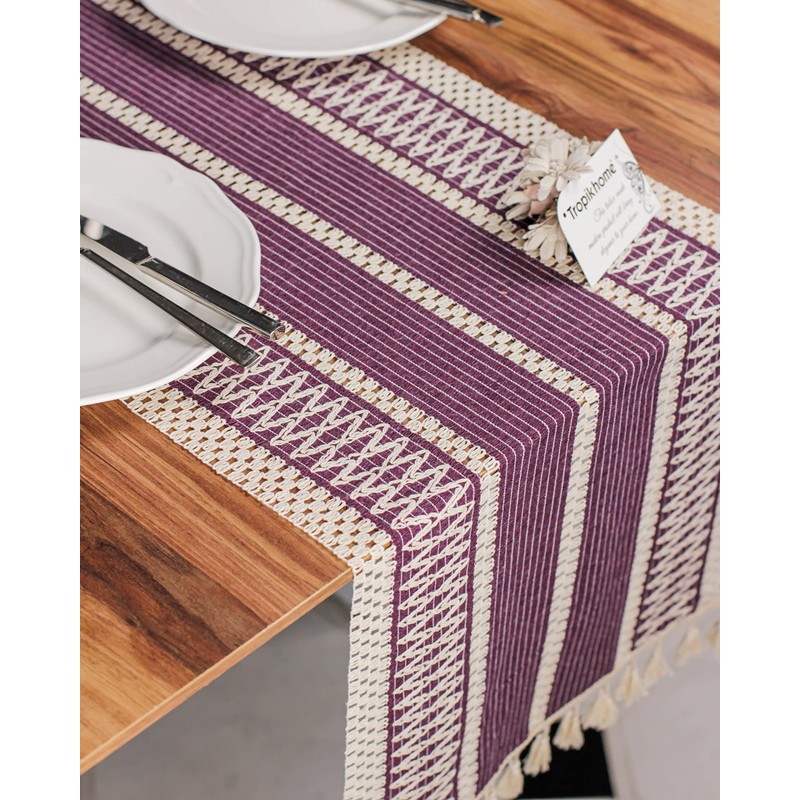 Knitted Tasseled Table Runner, Organic Cotton, Many Colours, Green, Beige,