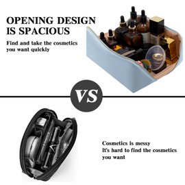 Lazy Makeup Bag Opens Flat for Easy Access,Large Capacity Cosmetic Bag Pouch Makeup Pouch Storage Organiser for Women Girls,Waterproof Travel Toiletry Bag,Birthday Gifts for Friend (Light Blue)