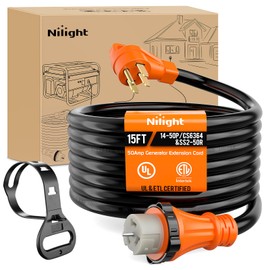 Nilight 50 Amp 15FT Generator Extension Cord 250V 12500Watt Heavy Duty 6/3+8/1 Gauge Pure Copper STW Wire UL Listed 4 Prong 14-50P SS2-50R&CS6364 Twist Lock for RV Camper Outdoor Use