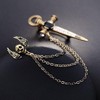 Gothic Skull Head with Sword Brooch Pin Long Chain Tassels
