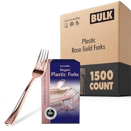 Stock Your Home 1500 Disposable Heavy Duty Plastic Forks Fancy Silverware for Catering Restaurants Parties and Weddings Rose Gold
