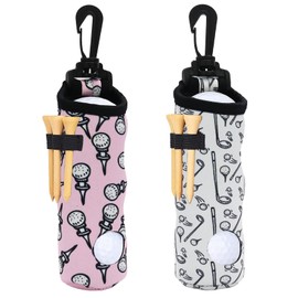 Generic Golf Ball Holder Golf Tee Holder Golf Ball Carry Bag Pouch with Light Weight Hook Keychain Belt Clip Portable Golf Accessories for Ladies Girls 2 Pack, White,Pink