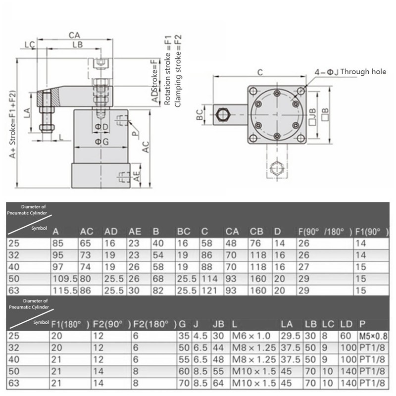 Rotary Pneumatic Cylinder 90 Degree Angle Clamping Corner Pressing Air