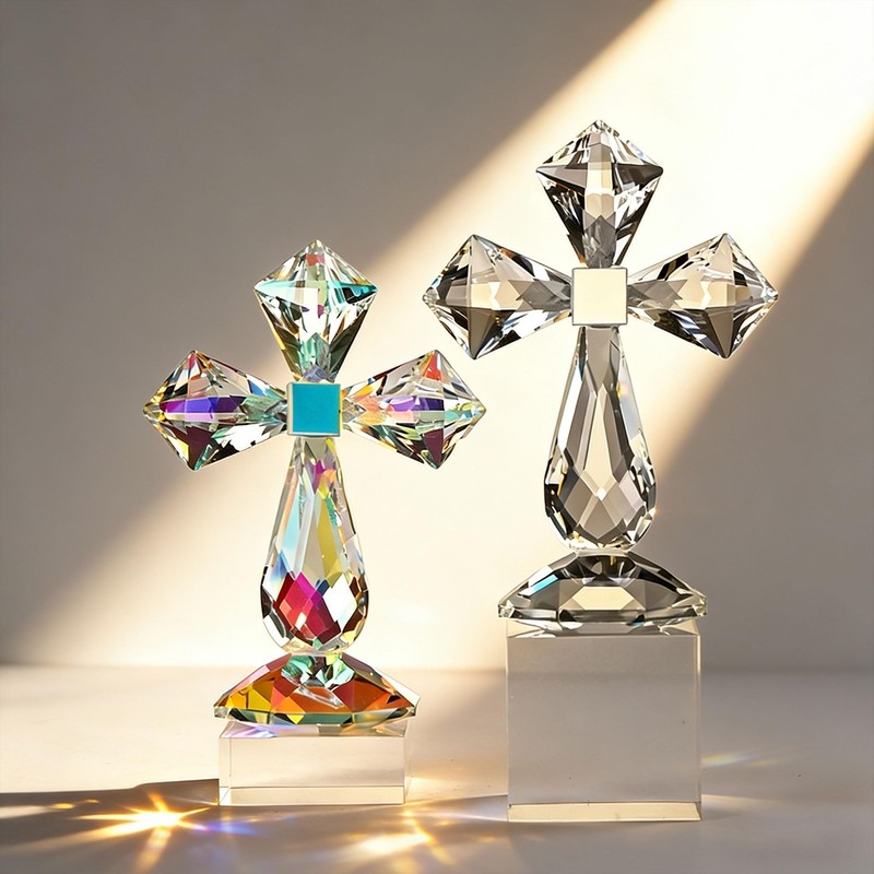 QFkris Colorful Crystal Cross Standing Decor
