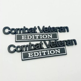 Pair Set Combat Veteran Edition Emblem 3D Badge Raised Decals Exterior Truck Stickers Replacement for Universal Vehicle, SUV, Motorcycle, (Black White)