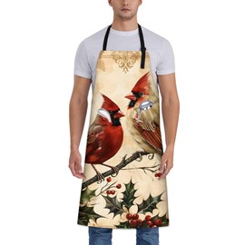 Turamurra Cardinal Bird Apron for Women Men 28x33in, Kitchen Chef Aprons with 2 Pockets, Polyester, Red Bird Theme Apron for Cooking BBQ Baking Gardening Chef, Gifts for Mom Wife Dad