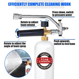 LAMUDO Pressure Washer Gun and Foam Cannon with Dual Connector Accessories for Pressure Washer, Attachment Include 5 Spray Nozzle Tips, Pressure Washer Hose and M22-14 Male to Male Fittings