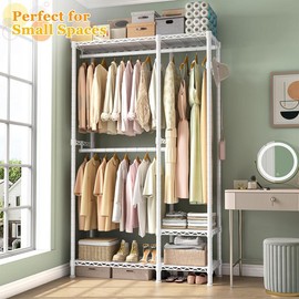 Raybee Furniture 77" H Clothes Rack Heavy Duty Clothing Racks for Hanging Clothes Portable Closet Racks for Hanging Clothes Free Standing Clothes Rack Wire Garment Rack Sturdy & Stable Pink 77" Hx31.5 Wx15.8 D - Color: White, Wheel: - No Wheels