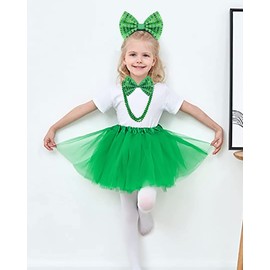 Bnikion Green Tutu Skirt for Gril Princess Ballet Dance for Sequins Bow Headband