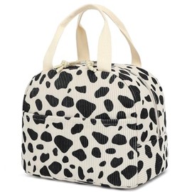 Corduroy Lunch Bag for Women Girls Lunch Tote Bags Reusable Insulated Lunch Box for Work Picnic School Travel (Beige Corduroy Cow Print)