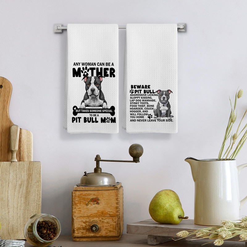 Qeheb Pitbull Dog Kitchen Towels, Beware Pitbull Dog Kitchen Towels