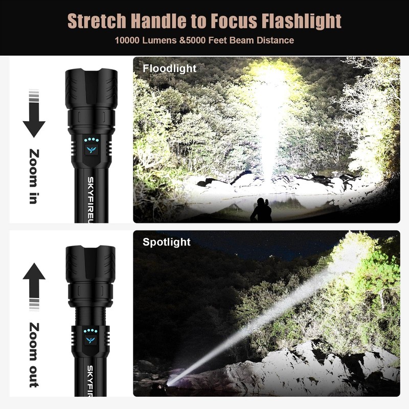 SKYFIRE Rechargeable Flashlights High Lumens,5000mAh Super Bright Flashlight Waterproof Powerful