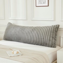 JAUXIO Faux Fur Fluffy Body Pillow Cover Luxury Textured Vertical Stripe Plush Decorative Body Pillowcase, Ultra Soft and Cozy Zipper Closure 21 x 54 Inches, Light Grey