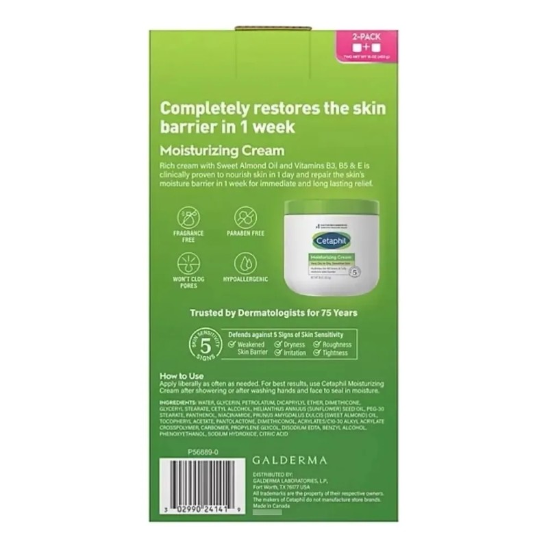 Cetaphil Crema Hidratante Para Piel Seca 2 Pack Importada