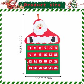 Christmas Felt Advent Calendar Red Santa Advent Calendar with 24 Days Pockets 24 Fillable Santa Claus Countdown Calendar Christmas Countdown Hanging Calendar for Home Office Door Wall Decoration