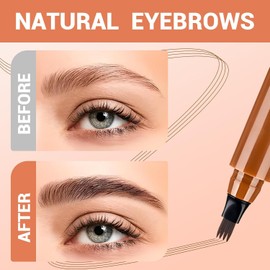 2025 Upgrade Microblading Eyebrow Pencil, 3D Waterproof 4-Tip Magic Eye Brow Pen, Natural Makeup Long-Lasting Fine Stroke Magic Eyebrow Pencil (Reddish Brown)