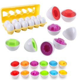 newlng Matching Eggs for Toddlers, Colour and Shape, Montessori Toys, Eggs, Easter Eggs, Fine Motor Skills for 1, 2, 3, 4, 5 Years and Boys and Girls, Ideal for Christmas, Birthday, Easter Gifts, 12